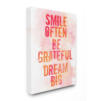 «Smile Souvent Be Grateful Dream Big Coral and Orange Typographie» par Milli Villa, reproduction d'art textuel