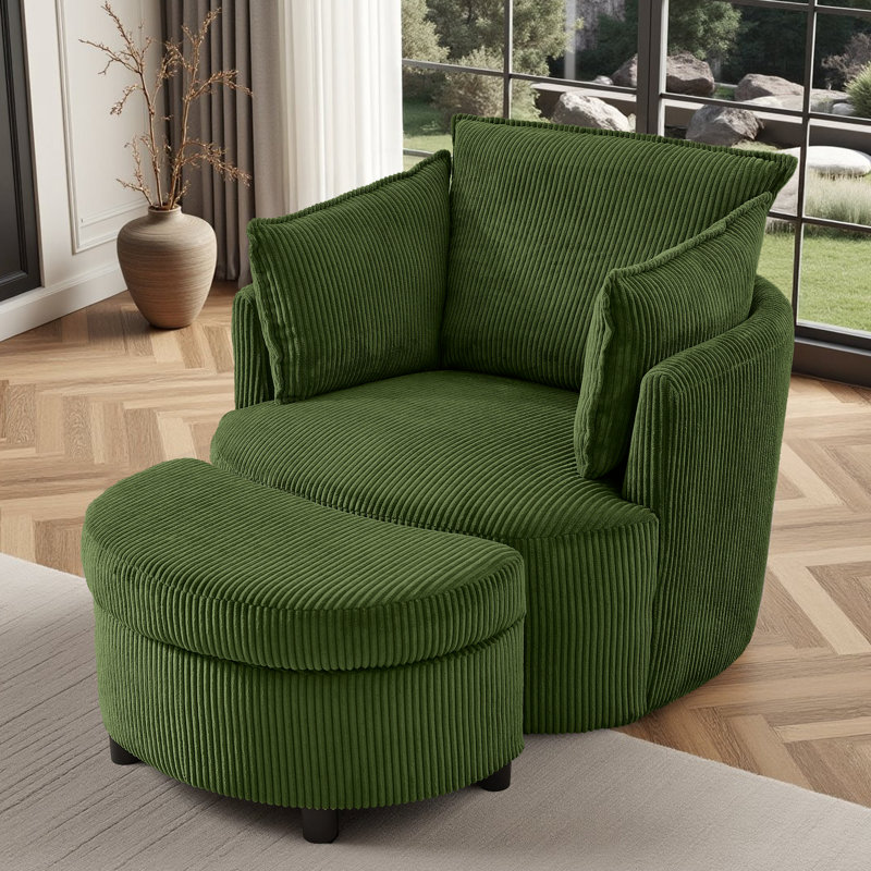 360° Swivel Chair With Ottoman, Green