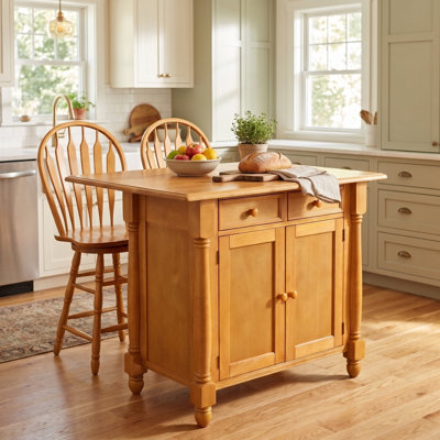 Azizi 42 " W Kitchen Island Set with Solid Wood Top