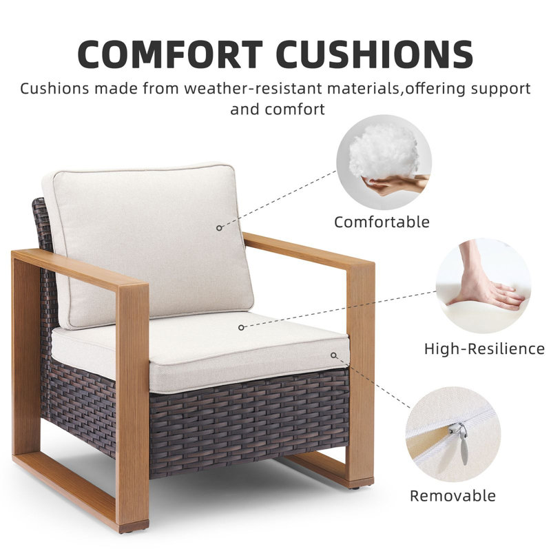 Aldiana 6-Piece Outdoor Conversation Set With Swivel Gliders And Fire Pit Table, 7-Person Wicker Patio Seating With Sofa And Armchairs