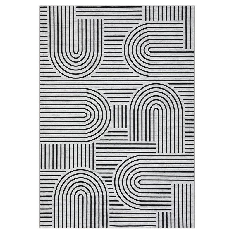 Extra Area Rug 10x13 Modern Abstract Rug Commercial Grade Non-Shedding Carpet Non Slip TPR Backing Washable Foldable for Office/Loft Decoration White