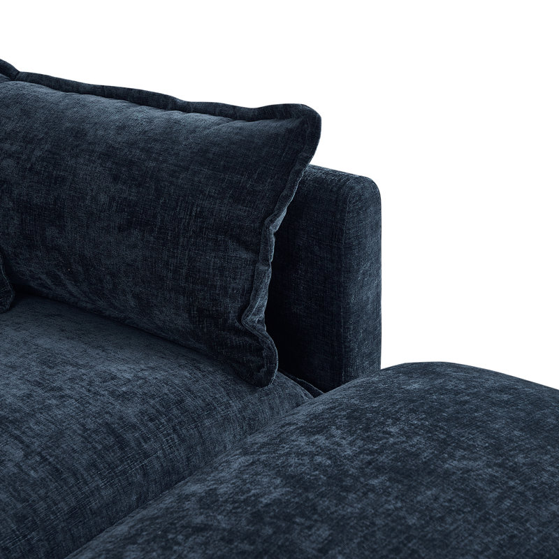 Modern Chenille Loveseat Sofa Couch With Ottoman, Blue Chenille, 33.85" H x 77.16" W x 35.82" D