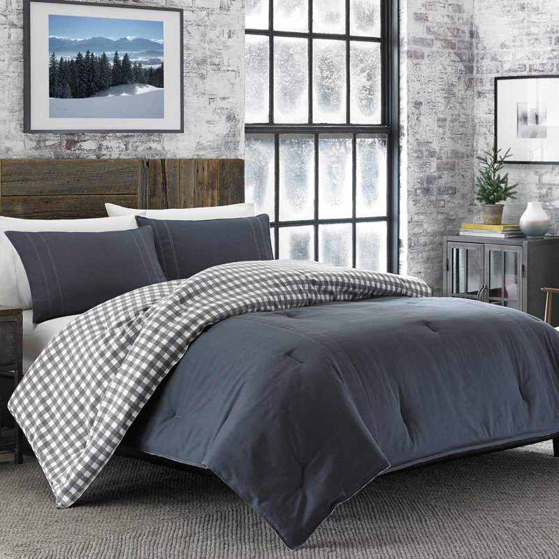 Eddie Bauer Kingston Reversible Duvet Cover Set, Charcoal, Twin Duvet + 1 Sham