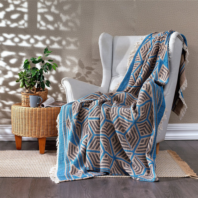 Lathan Throw Blanket, W190 x L245cm, Turquoise Blue