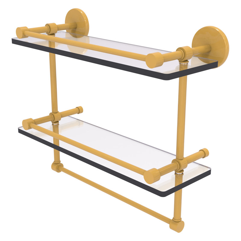 Tablette double en verre avec barre à serviettes P1000, H 12 po x l 16 po x P 5 po, Or espagnol