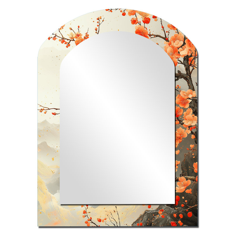 Décoration de miroir orange en forme de branche d'orange sur une rivière chinoise, 34 po x 25 po