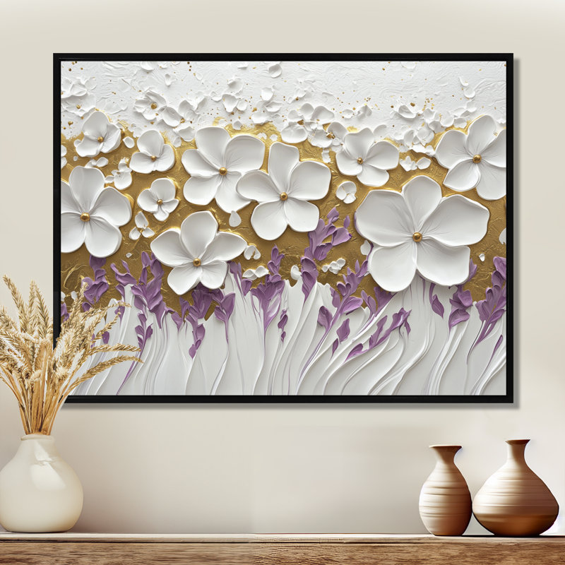 Taylor Wildflower Pure Cream Bloom I - Art mural grand fleurs sauvages, Noir, H 12 po x l 20 po, Cadre flottant