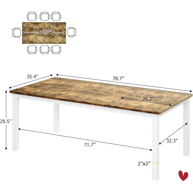 70.9/78 in Dining Table for 6-8, Farmhouse Wooden Kitchen Tables for Family, Rectangular Industrial Style Dining Room Table w/ Sturdy Metal Frame