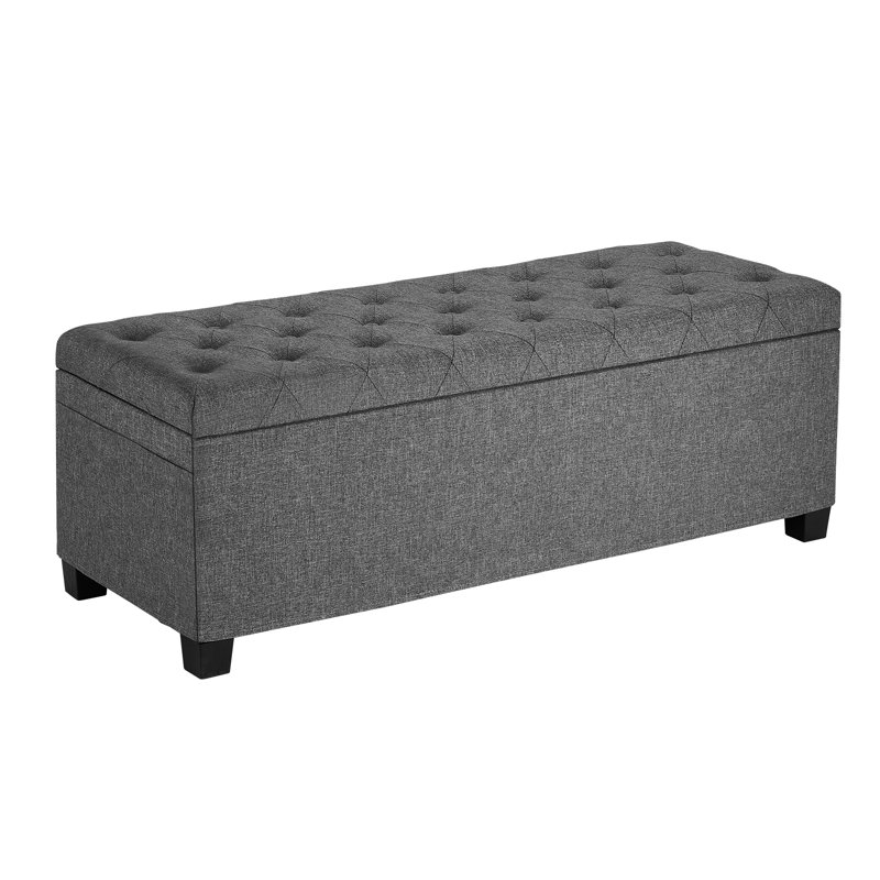 Storage Ottoman Bench, Button-Tufted End of Bed Bench with Side Bags, Flip-up Upholstered Storage Chest with Metal Frame, Linen Bed Ottoman for Living Room, Bedroom, Entryway, Office, Grey