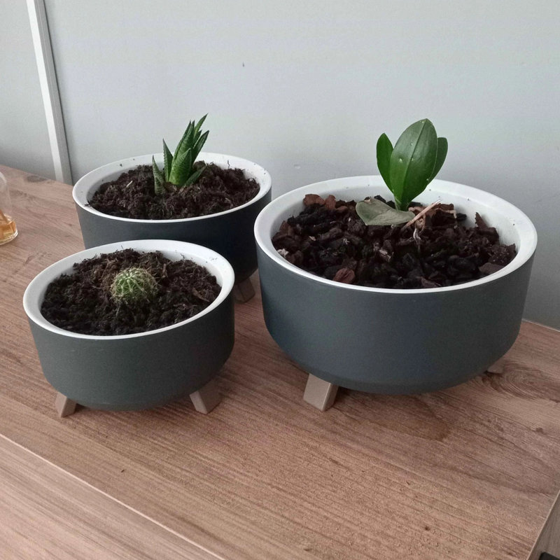 Ensemble de 3 pots à fleurs en plastique pour plantes avec trou de drainage Ginza Maison , Gris