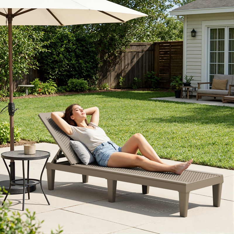 Tellie Outdoor Chaise Lounge, Light Brown