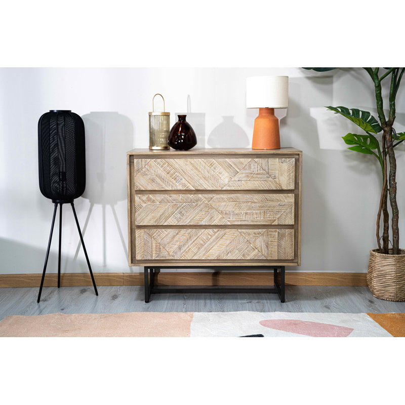 Solid Wood 90 cm W Chest of 3 Drawers