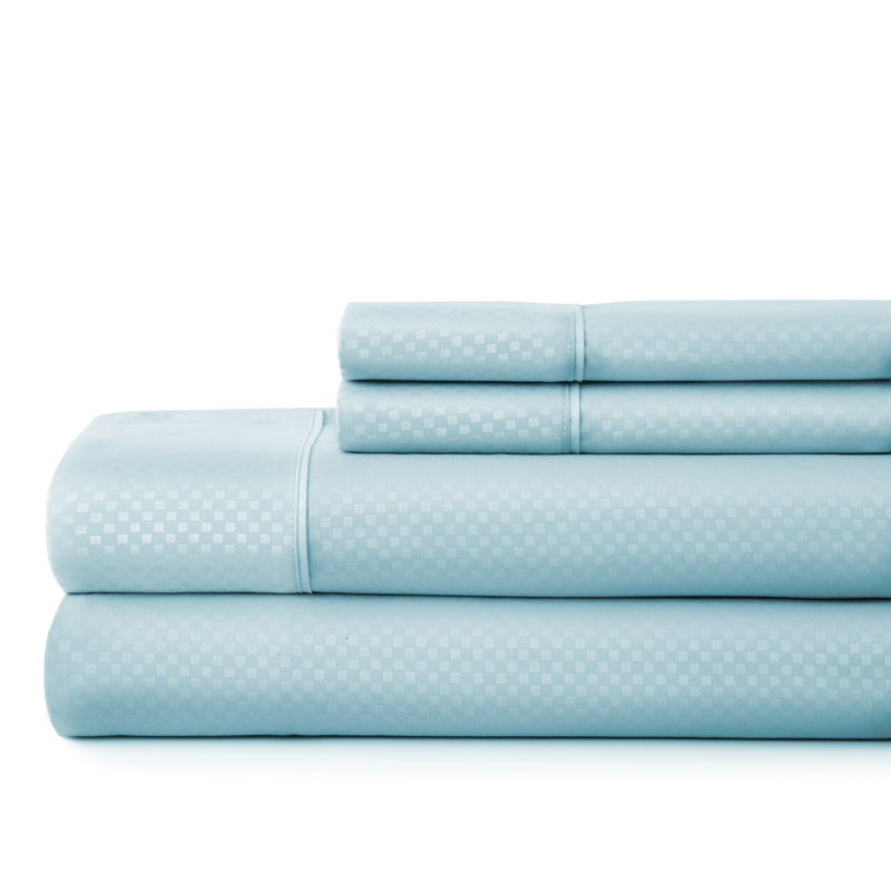 Aqua King Size Cotton Microfiber Checkered Bed Sheet Set