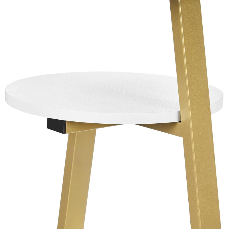 Round End Table Side Table with Metal Frame, Accent Bedside Table Nightstand with 3-Tier Shelves, White, Gold