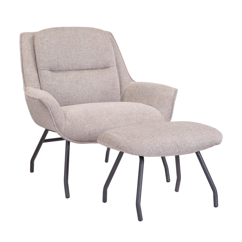 Caicedo Fabric Upholstered Accent Chair with Ottoman, Gray Polyester Blend