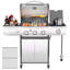 Barbecue au gaz propane liquide à 3 brûleurs HAVATO avec brûleur latéral et grilles en fonte émaillée en porcelaine (puissance de 34 000 BTU), argent