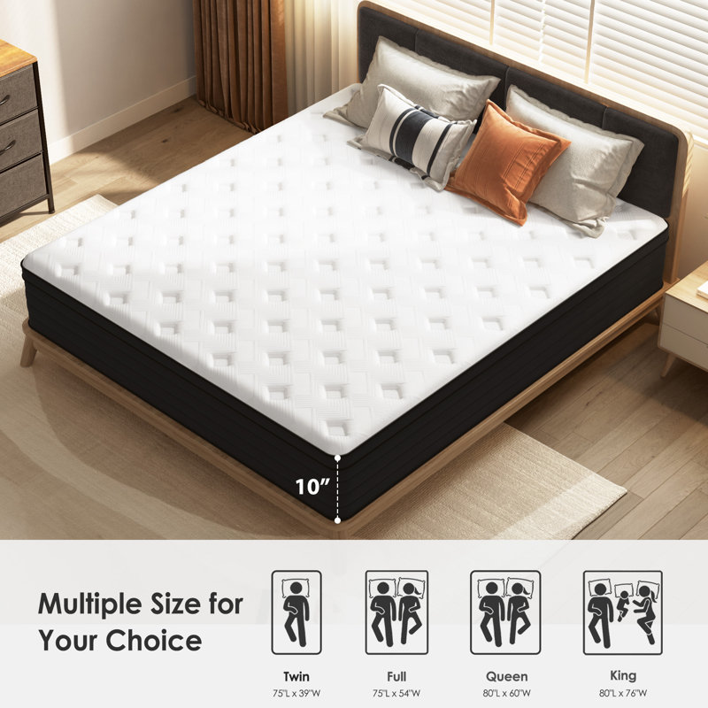  10" Medium Hybrid Mattress, Queen Size, Queen, 10"