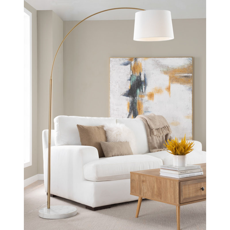 Lampe sur pied arquée 74 po, Noir, Blanc / Doré