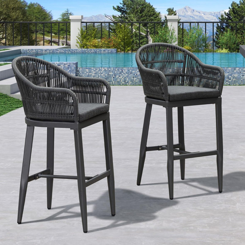 Tabourets de bar d'extérieur avec coussin moelleux imperméable Aleza, Gris, Gris