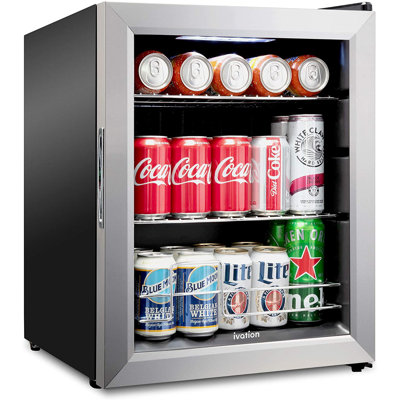 Ivation 16.9'' W Freestanding 62 Cans (12 oz.) 1.7 Cubic Feet Beverage Cooler with Reversible Glass Door