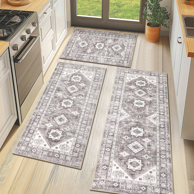 Tapis de cuisine antidérapant lavable à la machine (ensemble de 3), Taupe / beige