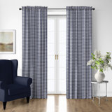 Walker Check Indigo/Ivory Cotton Rod Pocket Drapery Panel Set of 2