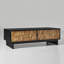 Table basse 56 po rectangulaire en bois d'acacia avec 4 tiroirs, incrustations géométriques en bois et poignées en laiton-1514975885