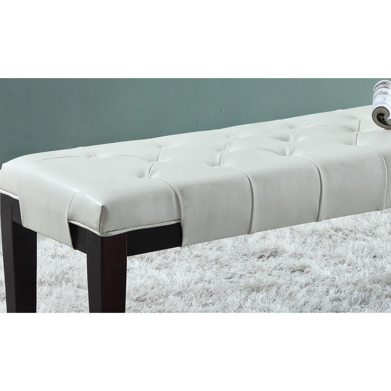 Borovy Chic Bench In White Faux Leather, Suits Elegance Of Bedroom, Living Room, And Foyer Adds To Room Or With Legs, White