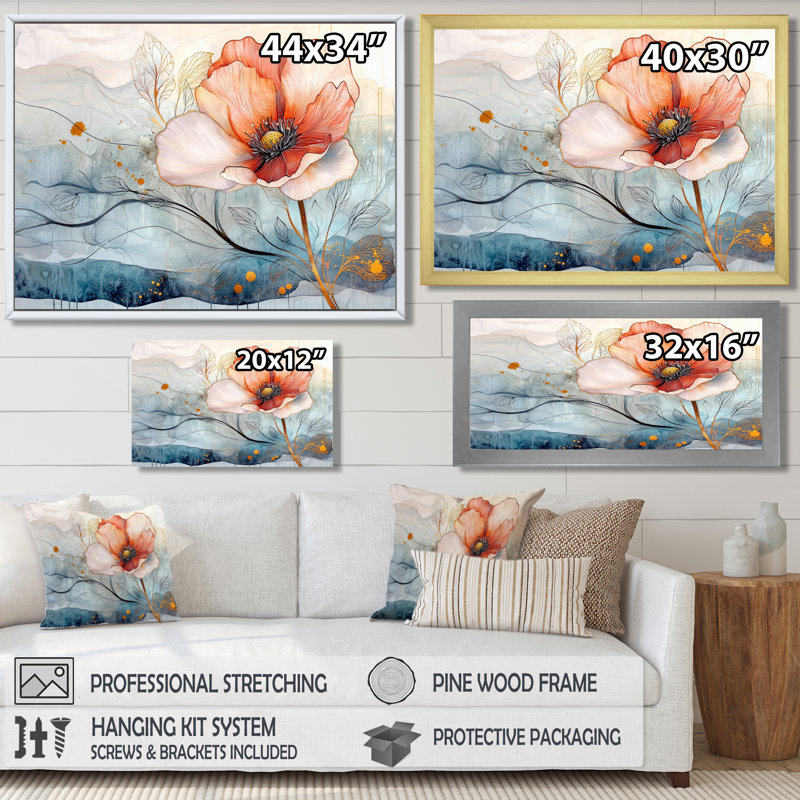 Magnifique rêverie de fleur d'anémone - coquelicots, salon d'art mural, H 34 po x l 44 po, Noir