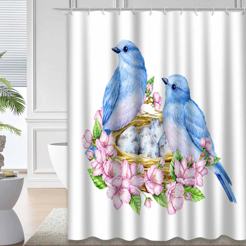 Rideau de douche avec 12 crochets Cute Little Birds Nest Eggs, L 72 po x l 78 po