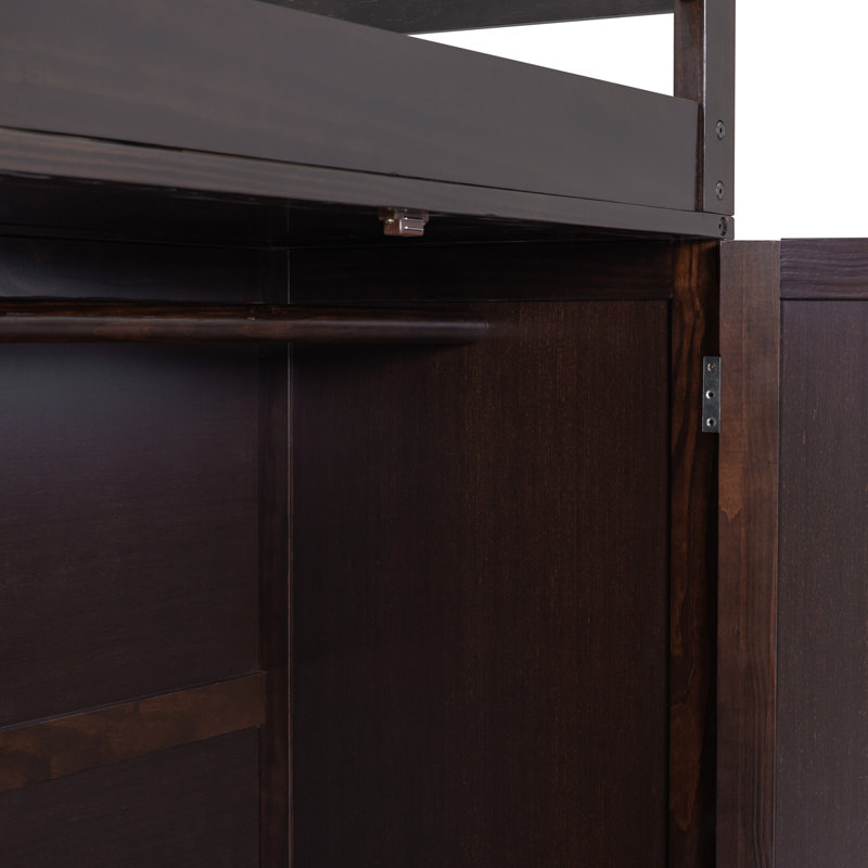 Lit mezzanine avec bureau intégré et garde-robe, Double, Espresso