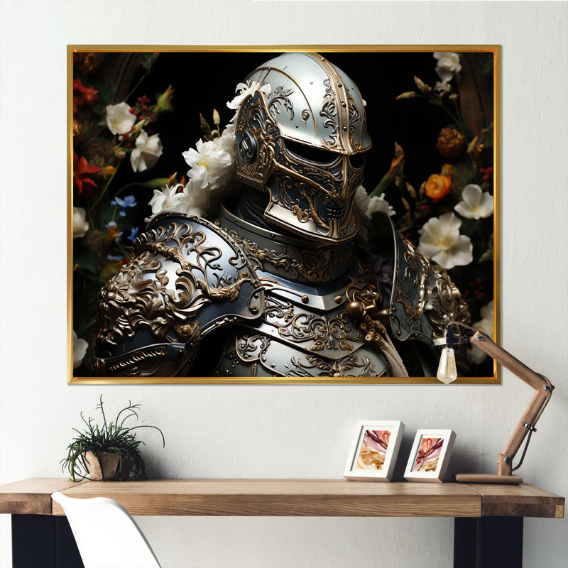 Mediaval Knights Armor - Art mural militaire, Cadre flottant doré, H 12 po x l 20 po x P 1 po