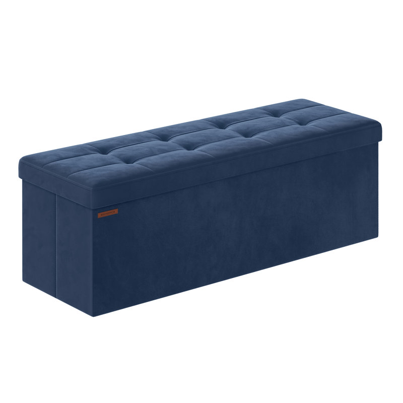 Reyaan 110cm Wide Tufted Rectangle Solid Colour Standard Ottoman with Storage, Blue