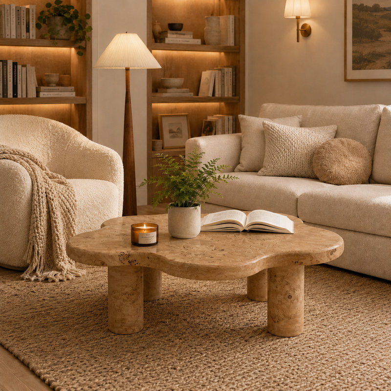 Table basse d'appoint Playful Modern Cloud Silhouette, Natural Wood