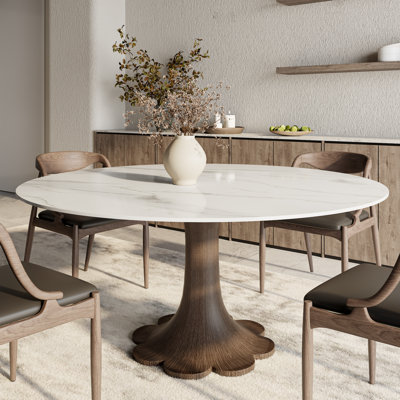 Round Stone Top Solid Wood Base Jainee Circle Kitchen Dinner Table For 4-10