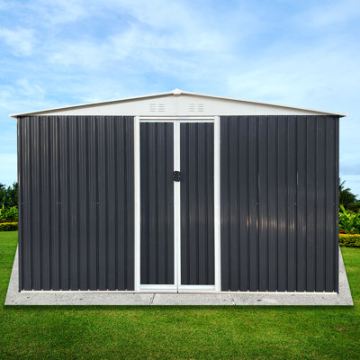 Remise extérieure grise de 12 pi x 10 pi avec toit Apex et 4 fenêtres - Cadre en alliage d'aluminium pour des fenêtres de jardin bien rangées, un rangement attrayant efficace