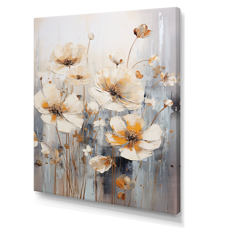 «White Buttercups On Beige Simplicity III», reproduction sur toile, H 20 po x l 12 po, Toile tendue