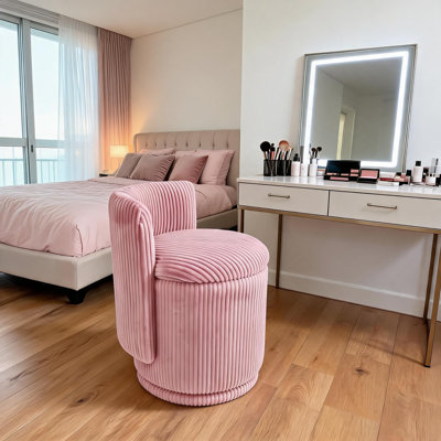 Chaise d'appoint pivotante avec dossier ondulé, structure en bois et rembourrage en éponge, revêtement en velours et velours côtelé, disponible en rose, beige, noir et vert, chaise d'appoint rembourrée ronde pour la chambre à coucher et le salon