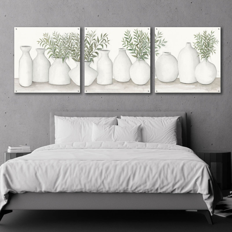 Epic Art «White Vases Still Life» par Cindy Jacobs, H 36 po x l 108 po