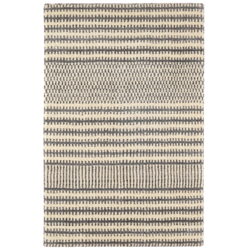 Tracks Grey Hand Loom Knotted Wool Rug, Rectangle 5' x 8'