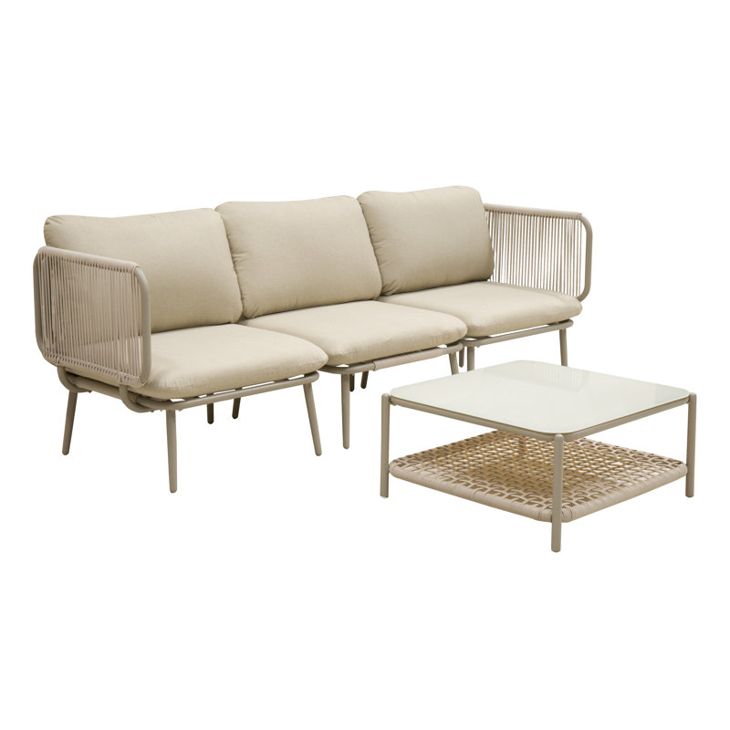 Fauteuil d'angle modulaire extérieur en corde avec coussins, structure en fer antirouille, siège d'appoint pour terrasse, beige