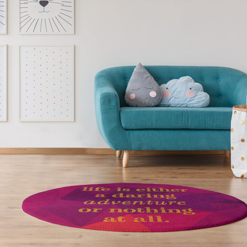 Tapis en poly-chenille life quote, Rond 5 pi