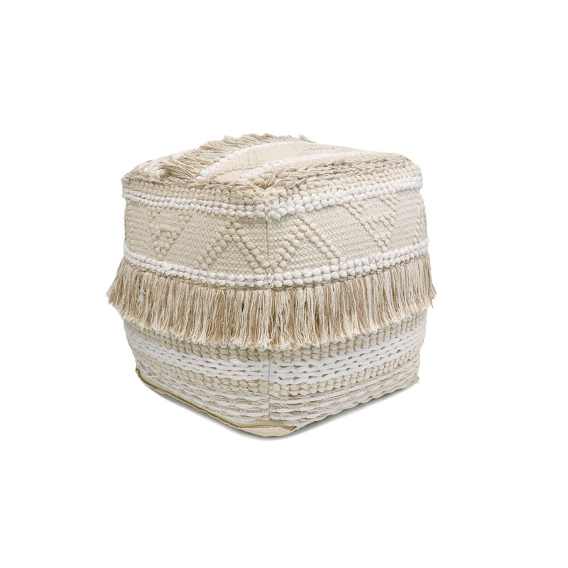 Grandcanyon Cotton Braided with Tassel Pouf, Beige