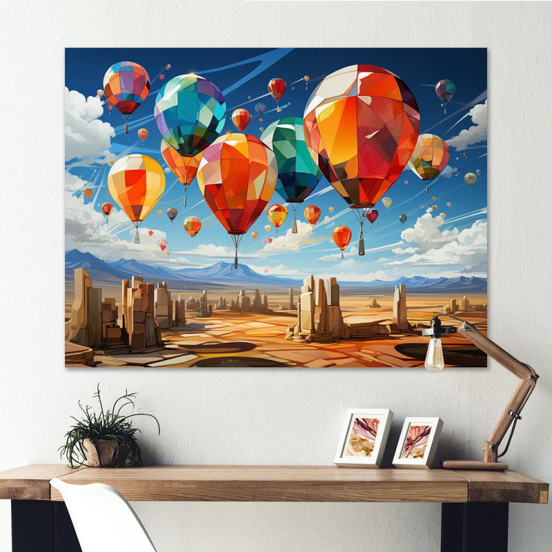 Ballon à air chaud coloré cubiste II - impression, 34" H x 44" W, Toile tendue
