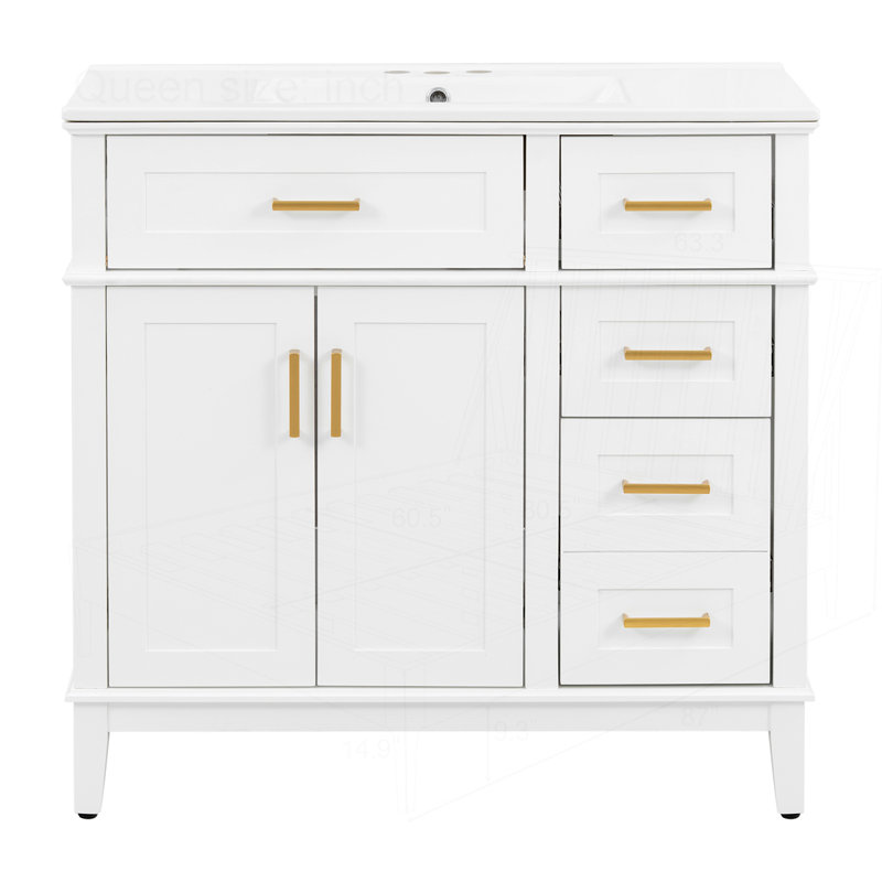 Meuble-lavabo moderne 36 "avec lavabo en céramique, Blanc