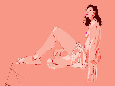 Girl Sitting, 50.8 cm H x 76.2 cm W, Pink