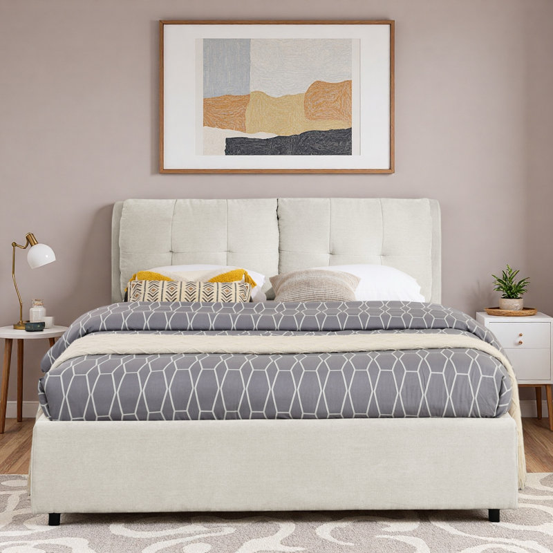 Lit plateforme avec rangement Olyra, Grand, Beige