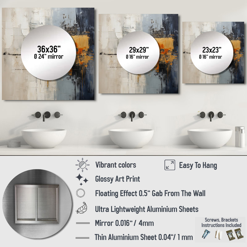 Abstract Cityscape II - Abstract Collages Large Square Mirror Wall Decor For Bedroom, 23" x 23"
