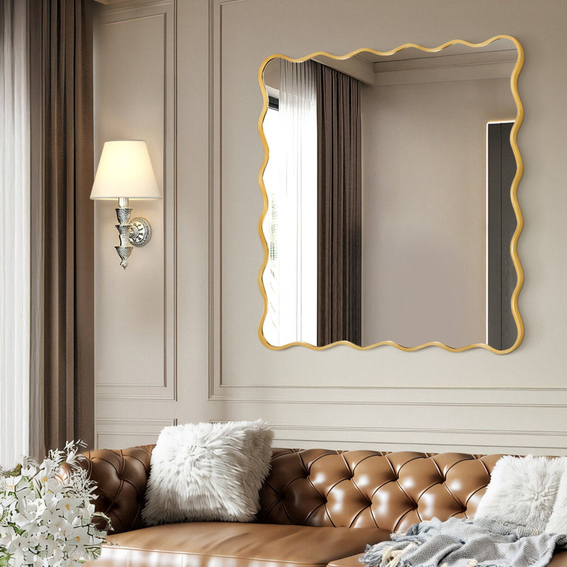 Aluminum Rectangle Wavy Wall Mirror, Rose Gold, 36" x 36"