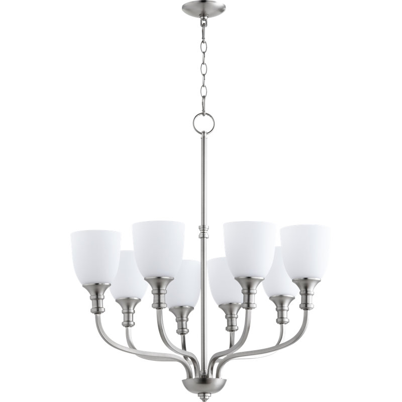 Lustre classique / traditionnel à 8 lumières Falbo, Nickel satiné, Blanc